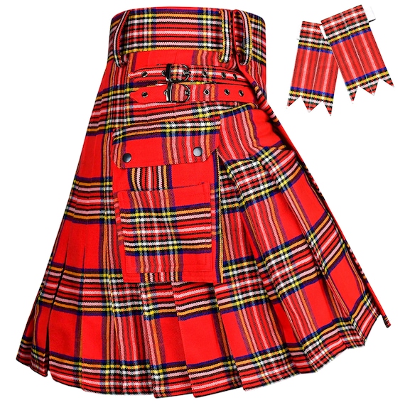 Tartan Utility Kilt for Men I 16oz Scottish Tartan Kilts 5 Yards Premium Acrylic Wool Kilts Traditional Mens Kilt (Royal Stewart)