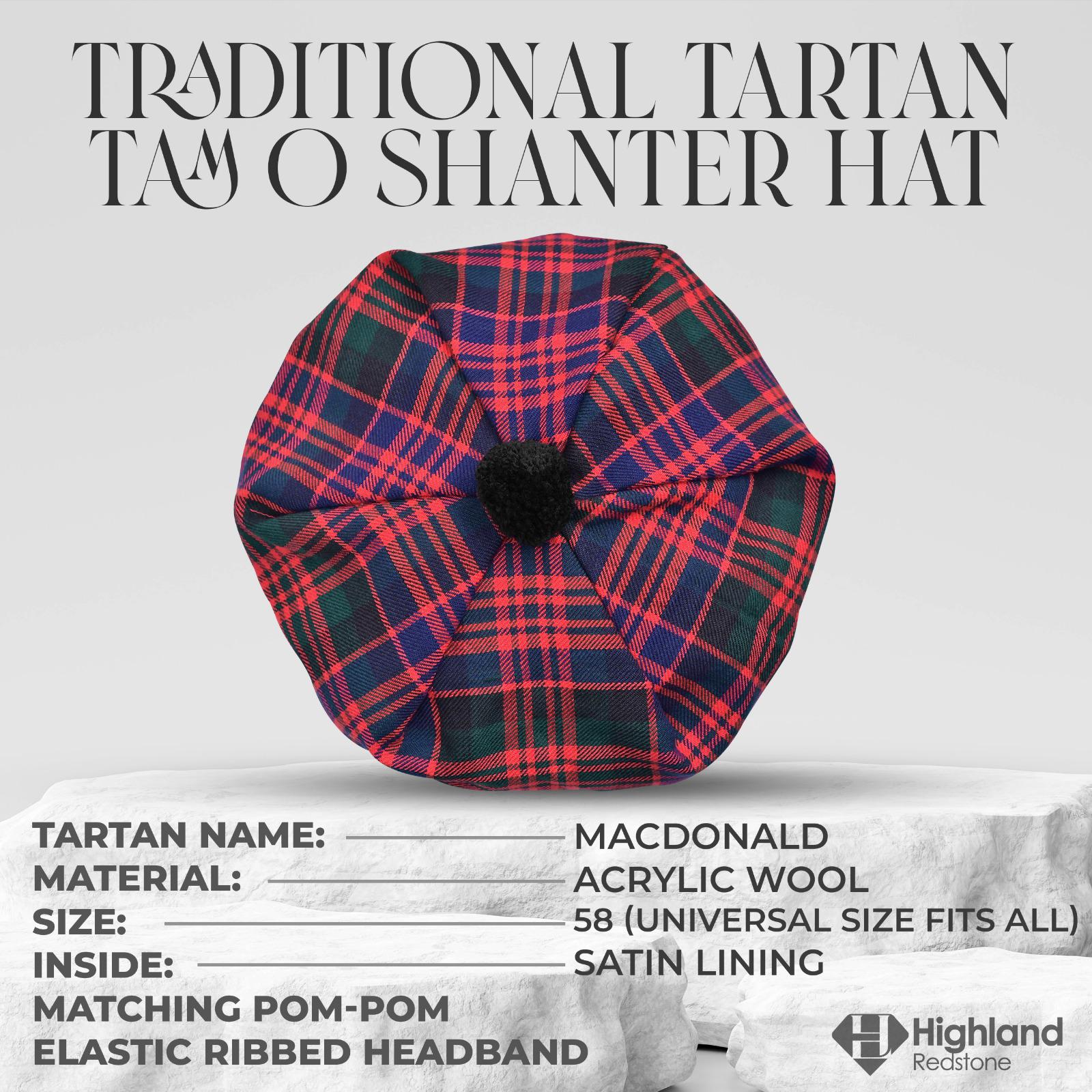 Macdonald Tartan Tam O Shanter Hat, Acrylic Wool Scottish  display picture 2
