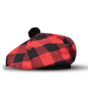 Handmade Scottish Tam o Shanter Hat: Red Tartan Plaid Bonnet