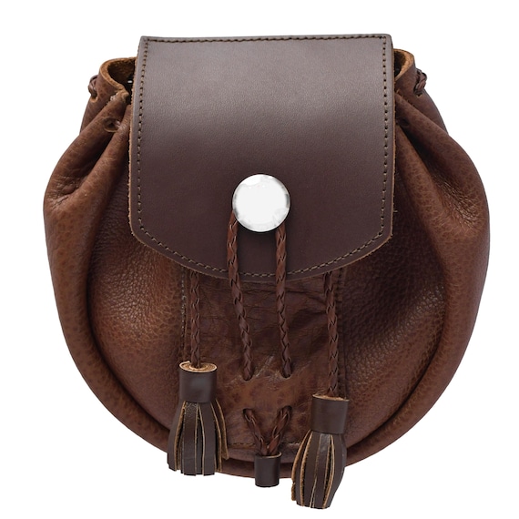 Real Leather Rob Roy Sporran, Scottish Kilt Accessory, Semi Dress (Brown & Black)