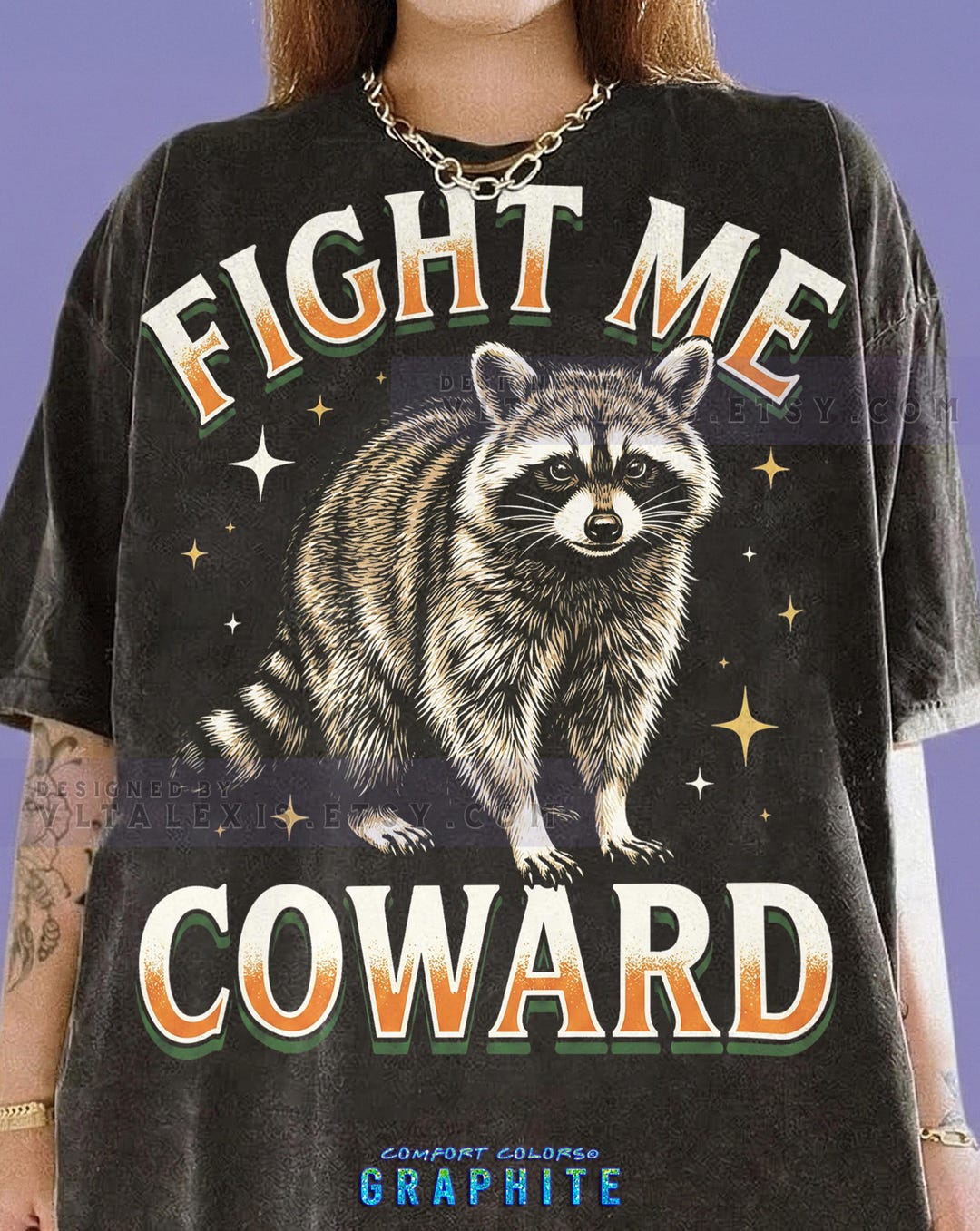 Fight Me Coward Raccoon Comfort Colors® Tshirt, Funny Trash Panda Retro ...