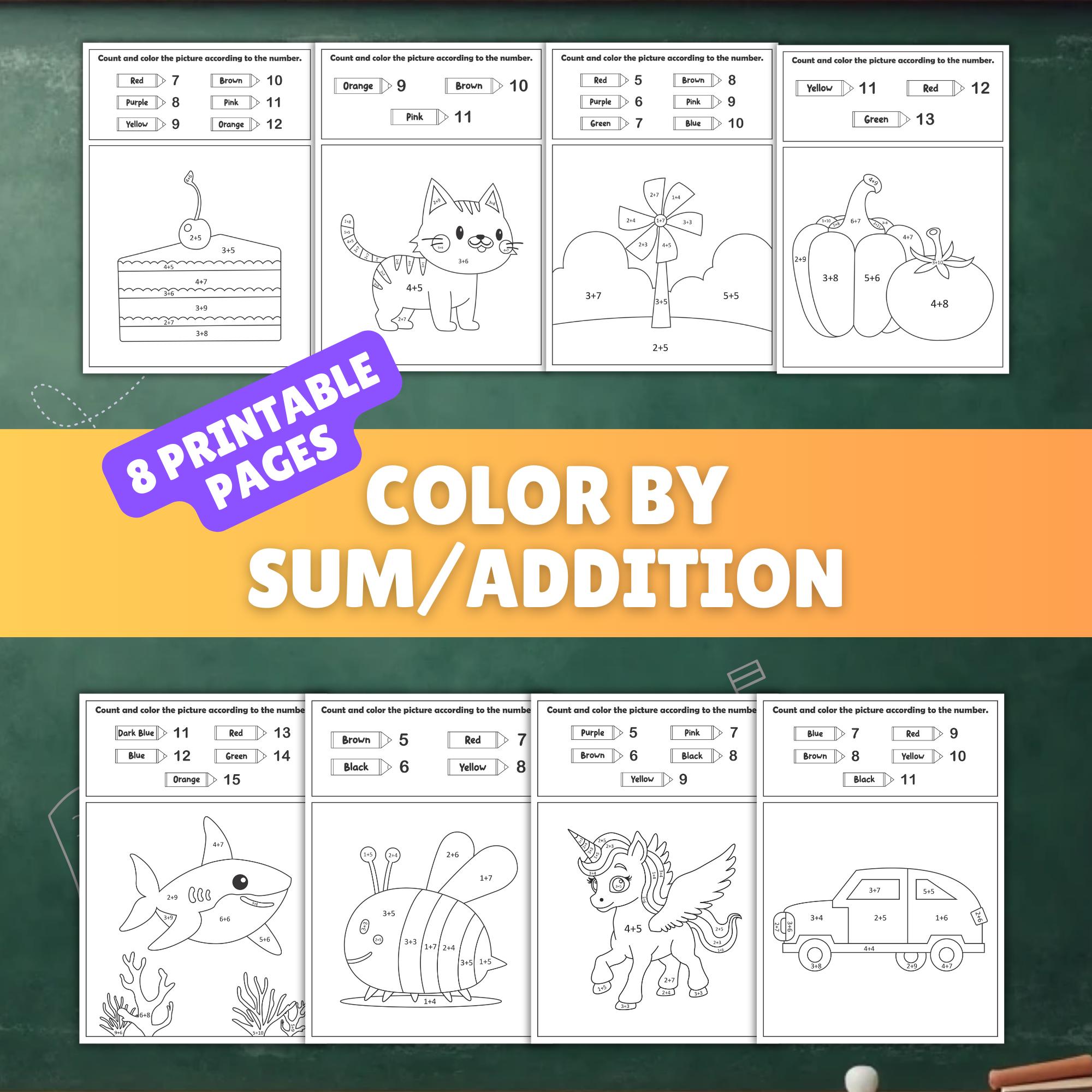 Get Sum Math Printable Color by Sum Printable for Kids Differentiated Math Coloring Pages ...