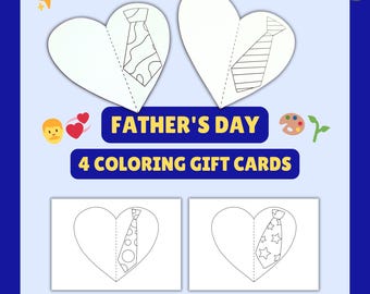 Father's Day Craft Printable for Kids | DIY Heart Card for Dad | Preschool Coloring Craft PDF