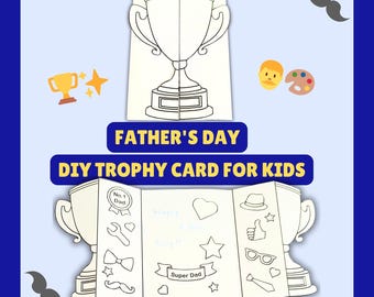 Tarjeta imprimible de trofeo para el Día del Padre / Manualidad infantil para papá / Actividad para colorear preescolar en PDF