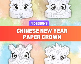 Chinese New Year Paper Crown Template: Lion Dance & Snake (Digital Download)