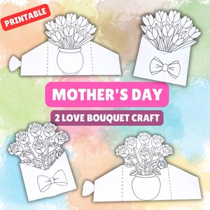 2 ramos de cartas de amor para el Día de la Madre, imprimibles, tarjetas de flores para niños, regalo hecho a mano para mamá, descarga instantánea