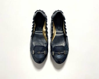 Vintage Tod’s Navy Patent Leather Scrunch Ballet Flats Made in Italy EU 37.5 UK 4.5 Designer Slip On Shoes Luxury Foldable Travel Flats