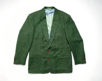 Vintage Yorkshire Tweed by Moon Olive Green Wool Blazer Jacket Made in England Size UK 44