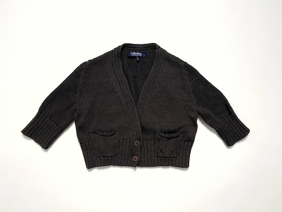 Max Mara, Vintage S Max Mara Cropped Knit Cardigan Brown Bolero Button Front Sweater Size S