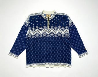 Vintage Dale of Norway Sweater Jumper Fair Isle 1/4 Half Zip Neck Size M