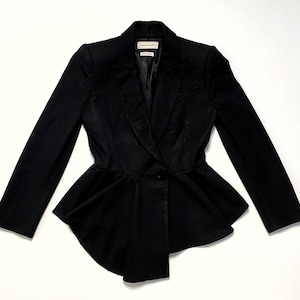 Vintage Alexander McQueen Black Wool Peplum Jacket Double Breasted Structured Blazer IT 36 XS