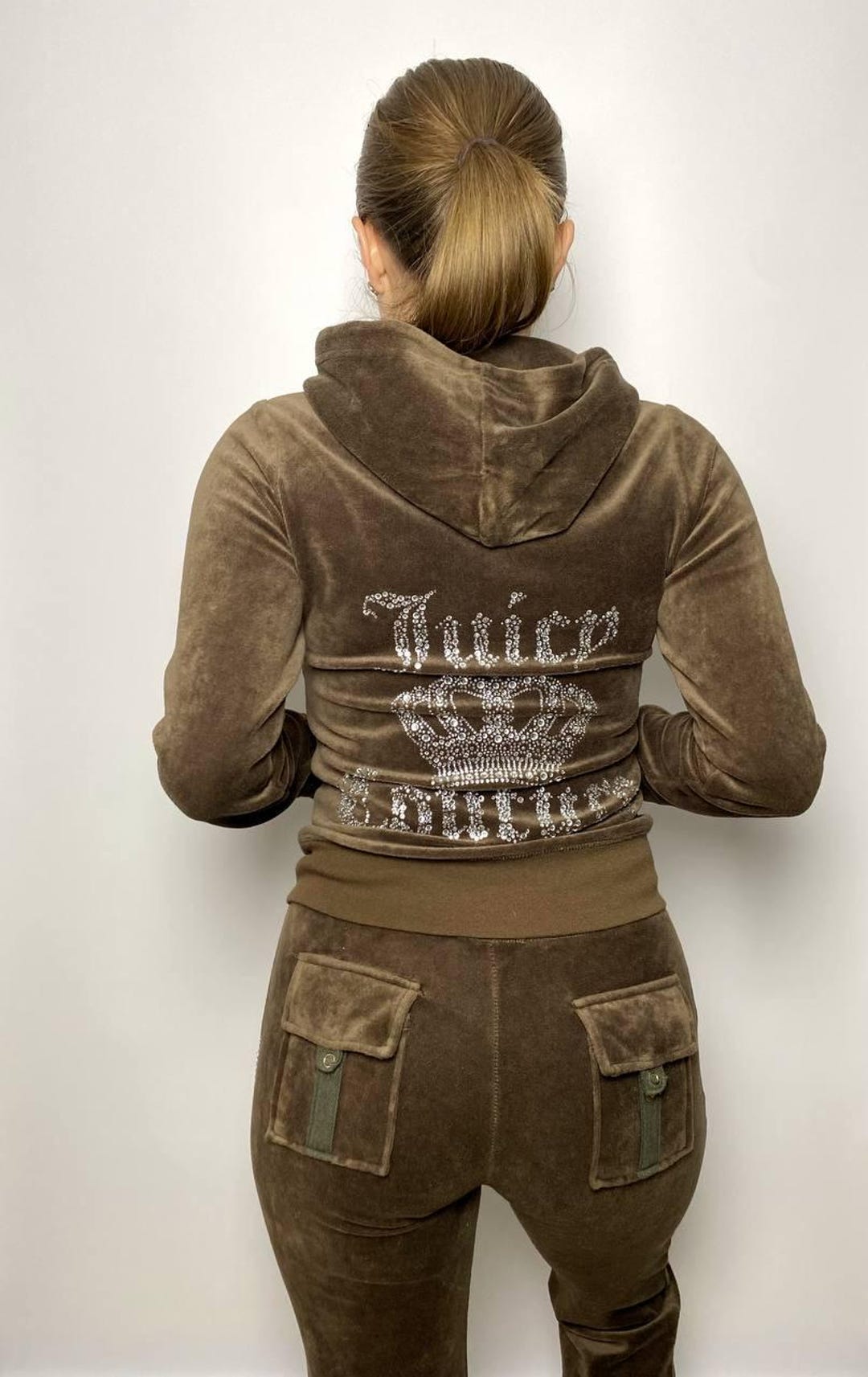 Juicy Couture Brown Vintage 2000s Black Label Crown Logo Velour