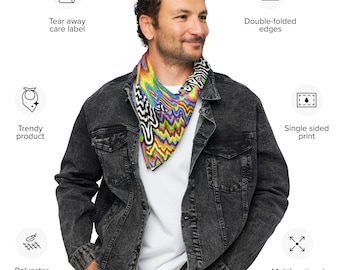 Face Melt Psychedelic Rave Bandana, Reversible Sweat-Resistant Face Mask for Music Festivals, Hankerchief Headband for Men, Women, Unisex