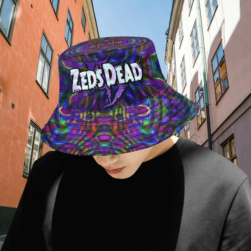 Zeds Dead Bucket Hat, Reversible Holographic Print Psychedelic