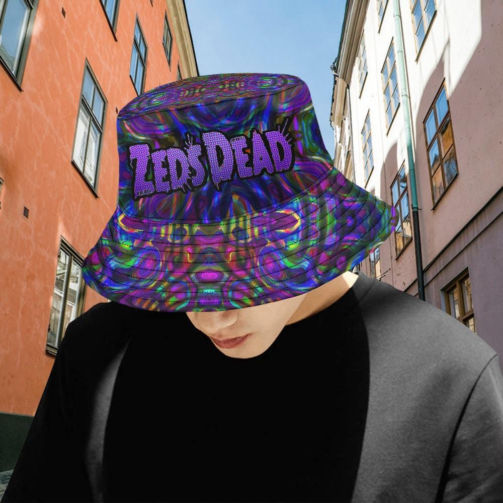 Zeds Dead Bucket Hat, Reversible Holographic Print Psychedelic