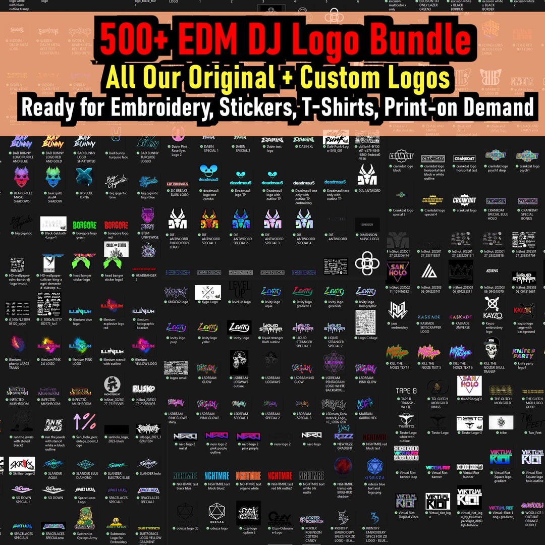 Edm Target Sticker 500+ EDM Artist DJ Logo SVG Bundle for Embroidery, Stickers, Hats, T ...
