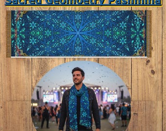 Lenço Pashmina Sacred G Rave, Acessório Boho Hippie para Festivais, Estampa Quadridimensional, Pashmina para Homens, Mulheres, Unissex, Ravers