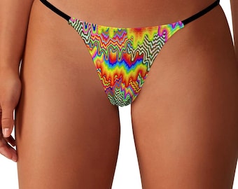 Face Melt Rainbow Rave Bottoms, 6 Color Women's Thong Underwear, Matching Festival Outfit for Women