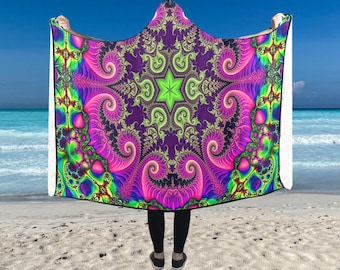 Fraktal Psychedelik Kapuzendecke, unverzichtbares Musik-Festival-Accessoire, Hoodie-Decke 50 "x 40"