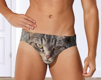 Ropa interior masculina impermeable con estampado animal Kitty Cat Banana Hammock.