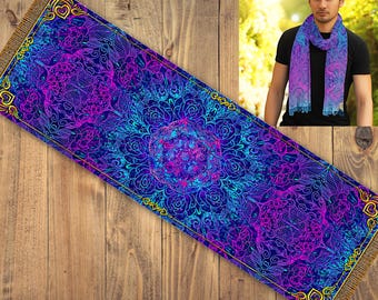 Sacred Geometry Pashmina Rave Scarf, Psychedelic Festival Pash, Festival essential Accessories,