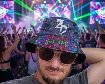 Zeds Dead Bucket Hat, Reversible Holographic Print Psychedelic Rave Festival Hat for Men, Women, Unisex, Ravers