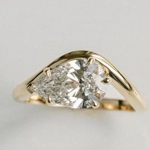 2 CT Pear Shape Moissanite Solitaire Diamond Ring, Solid 18K Gold Ring, Waves Shank, Engagement Ring, Anniversary Gift Ring For Wife