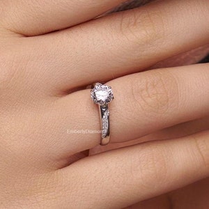 1.50 Carat Round Cut Moissanite Ring/ Solitaire Engagement Ring/ Pave Set Diamond Wedding Ring/ Round Moissanite White Gold Ring For Gift