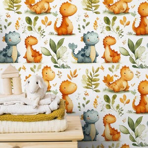 Adorable Dinosaur Wallpaper | Peel and Stick Wallpaper | Removable Wallpaper | Canvas Wallpaper
