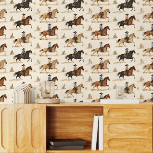 Western Cowboy Horse Wallpaper - Rustic Wild Western Wall Decor | Peel and Stick Wallpaper | Removable Wallpaper | Canvas Wallpaper