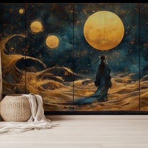Golden Moon Wall Mural - Artistic Abstract Design | Peel and Stick Wallpaper | Removable Wallpaper | Canvas Wallpaper