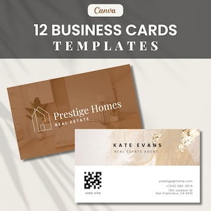 12 Business Card Templates, Business Cards for Real Estate Agents Canva, Luxury Business Card Bundle, Printable Business Card Designs