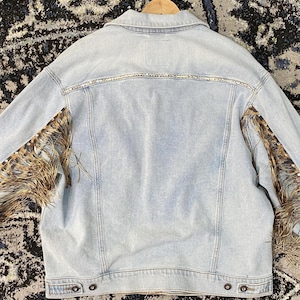 XXL - Custom Denim Jean Jacket- Rhinestone Western Cowgirl Fringe
