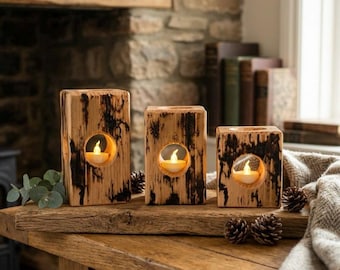 Lichtenberg Fractal Burn Wood Candle Holders | Rustic Tea Light