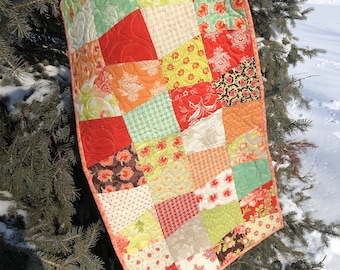 Tumbler Block Table Runner, Coral Table Runner, Quilted Table Runner