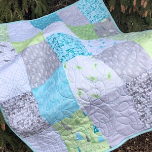 Handmade Baby Boy Quilt Woodland, Baby Boy Quilt, Baby Boy Blanket, Crib Quilt, Crib Bedding, Baby Boy