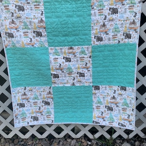 Handmade, One-of-a-Kind Baby Quilt, Baby Boy Blanket, Flannel Blanket for Baby Boy, Woodland Blanket, Baby Boy Quilt, Woodland Baby Blanket