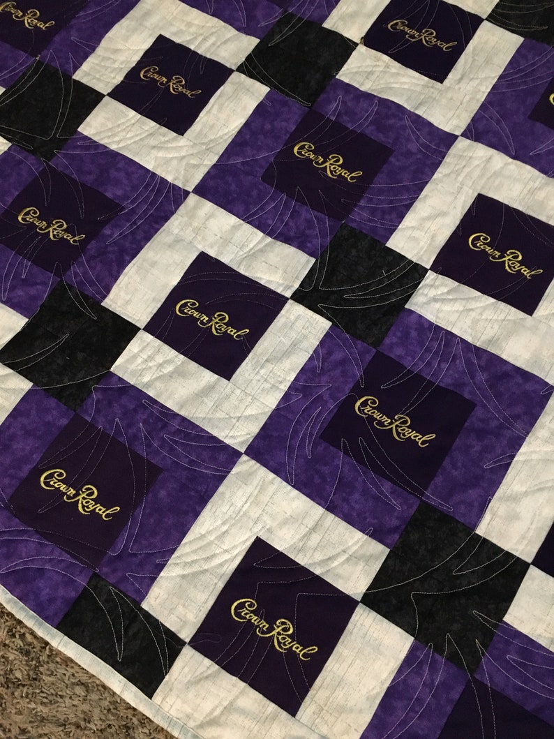 Custom Crown Royal Quilt, Custom Quilts made with Crown Royal Bags, Purple and Gold Quilt, Crown Quilt image 2