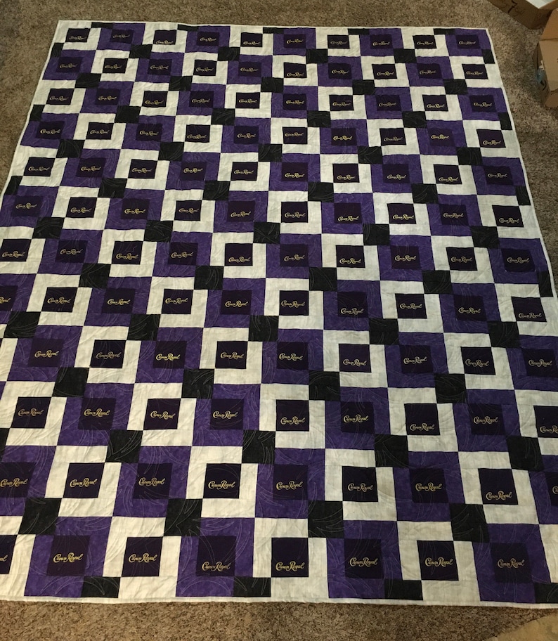 Custom Crown Royal Quilt, Custom Quilts made with Crown Royal Bags, Purple and Gold Quilt, Crown Quilt image 1