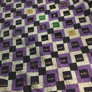 Custom Crown Royal Quilt, Custom Quilts made with Crown Royal Bags, Purple and Gold Quilt, Crown Quilt image 4