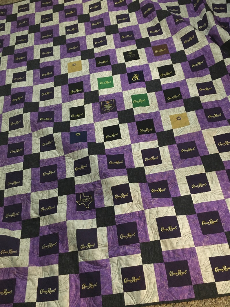 Custom Crown Royal Quilt, Custom Quilts made with Crown Royal Bags, Purple and Gold Quilt, Crown Quilt image 4