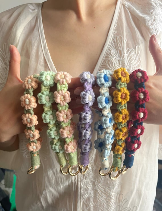 Daisy Handmade Macrame Phone Strap, Key Chain, Wrist Keychain