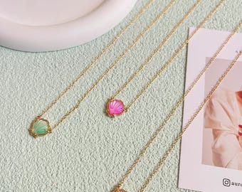 Gold Pearl Sea Shell Necklace, Oyster Necklace, Cowrie Beach Necklace, Summer Necklace, Gift for her, Mom Gift, Mother of Pearl 18K
