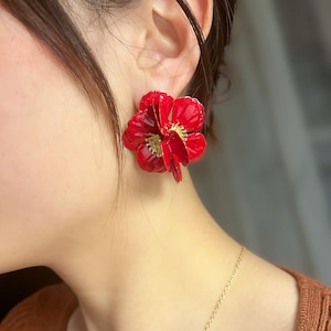Poppy Flower Earrings, Red, White - silver stem, nature gift, birthday, mother's day, gift for women