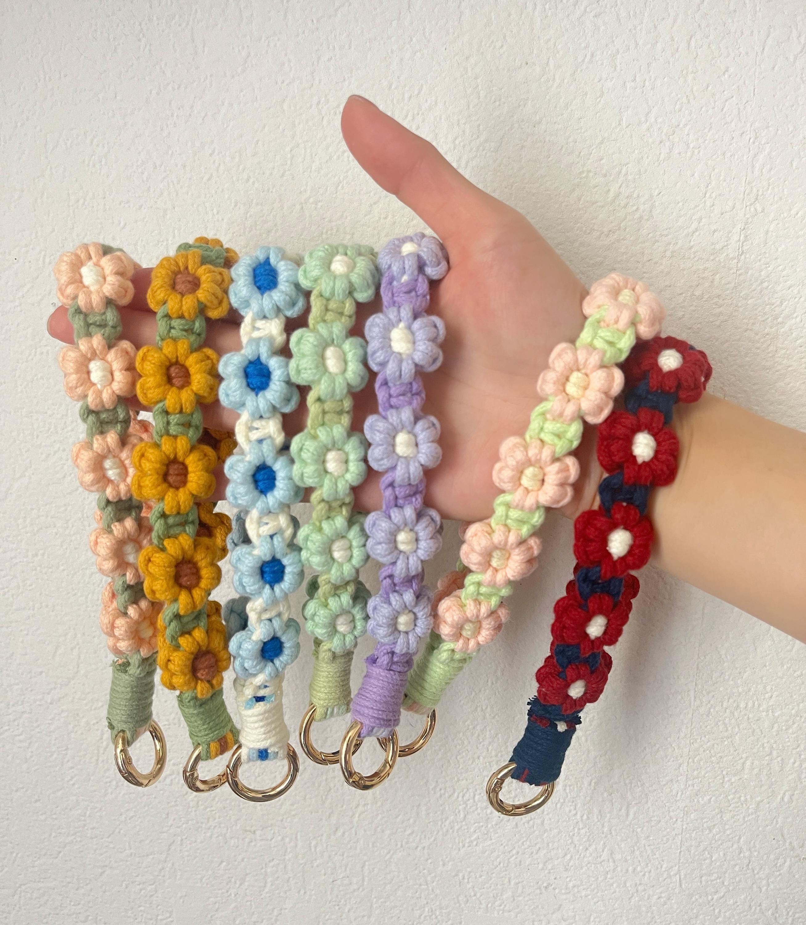 Daisy Handmade Macrame Phone Strap, Key Chain, Wrist Keychain