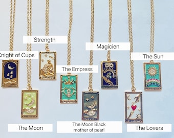 Tarot Card Deck Necklace, Mystic Astrology Necklace, Zodiac Jewelry, Magician Enamel Pendant, 18k plated necklace, Best Friend Gift