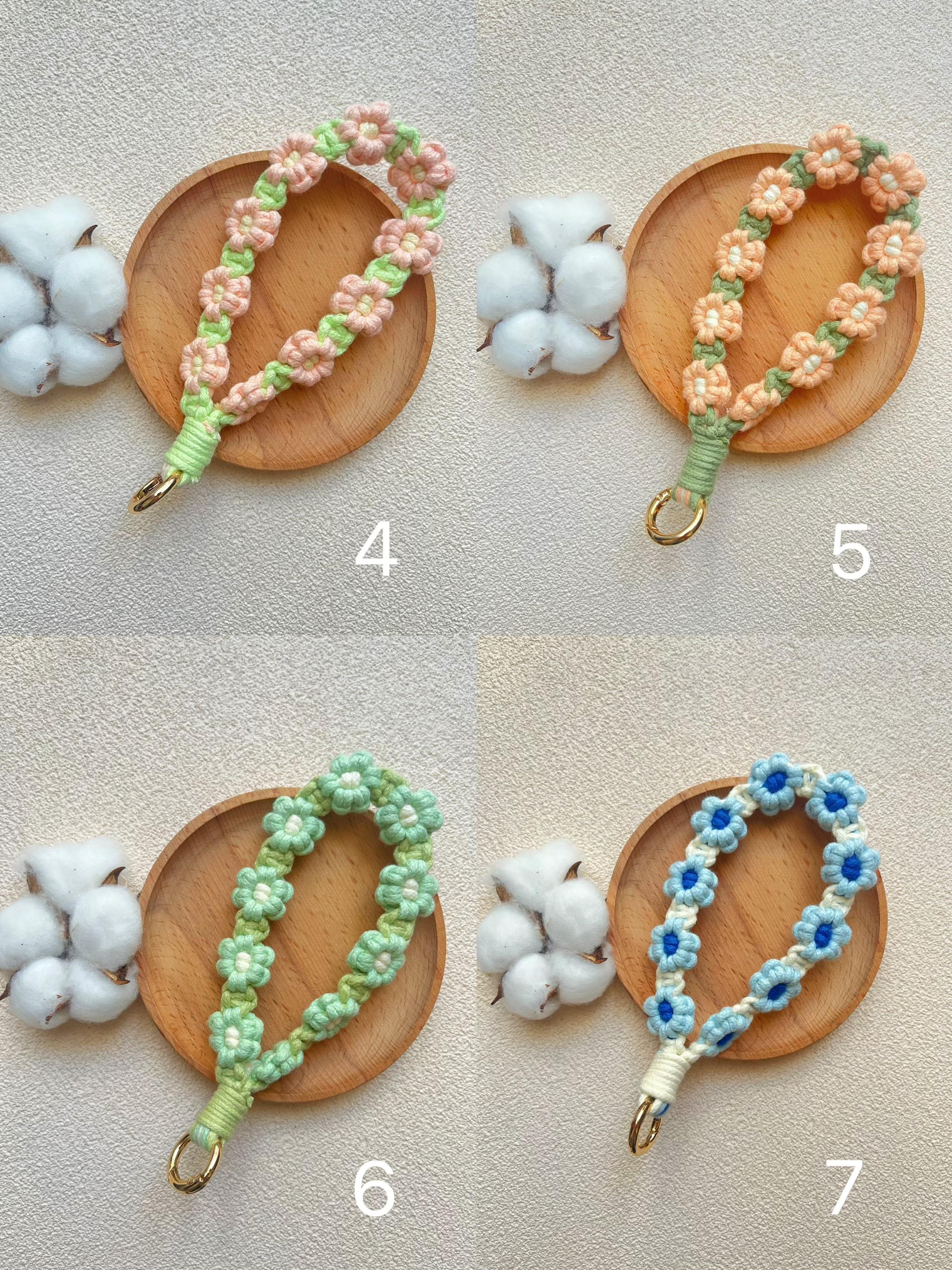 Daisy Handmade Macrame Phone Strap, Key Chain, Wrist Keychain