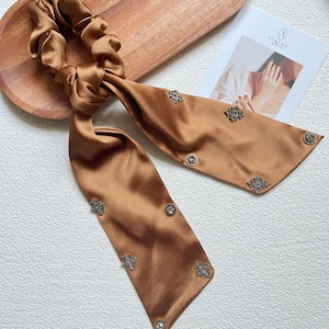 Luxury Satin Bow Scrunchie with Rhinestones, Coquette bows,Satin Silk Scrunchies, Hair Scrunchy, Silk Scrunchie, coquette bows