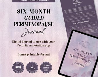 Perimenopause Prompted Journal: 6 Month Printable Hormone Balance & Mood Tracker, Guided Personal Development Self-Care Gift