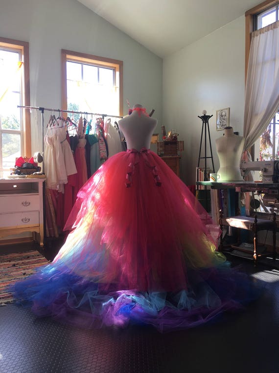 rainbow tulle wedding dress